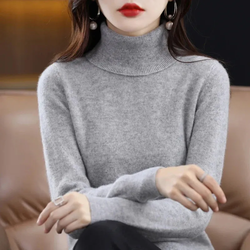 100% Merino Wool Cashmere Sweater Women Knitted Sweater Turtleneck Long Sleeve Pullovers Autumn Winter Clothing Warm Jumper Tops