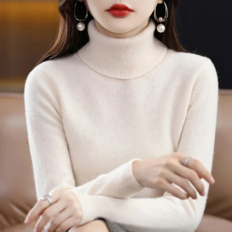 100% Merino Wool Cashmere Sweater Women Knitted Sweater Turtleneck Long Sleeve Pullovers Autumn Winter Clothing Warm Jumper Tops