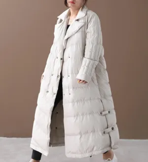 A-line Long Winter Puffer Coat  Side Pockets Down Jacket Women Down Coats 2330