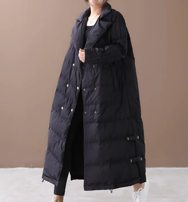 A-line Long Winter Puffer Coat  Side Pockets Down Jacket Women Down Coats 2330