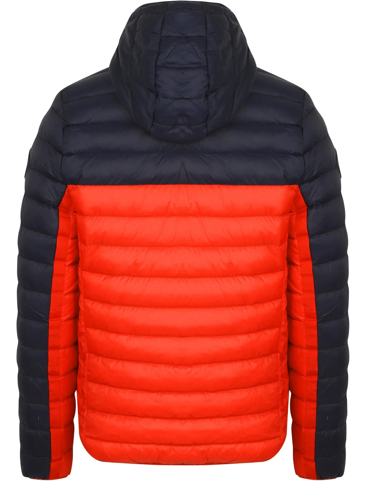 Aksel Colour Block Quilted Puffer Jacket with Hood In Red - Tokyo Laundry