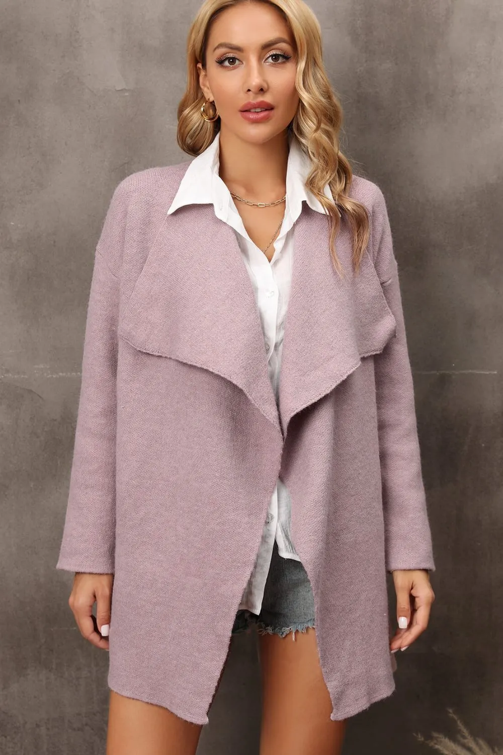 Angel Wings Waterfall Collar Longline Cardigan with Side Pockets