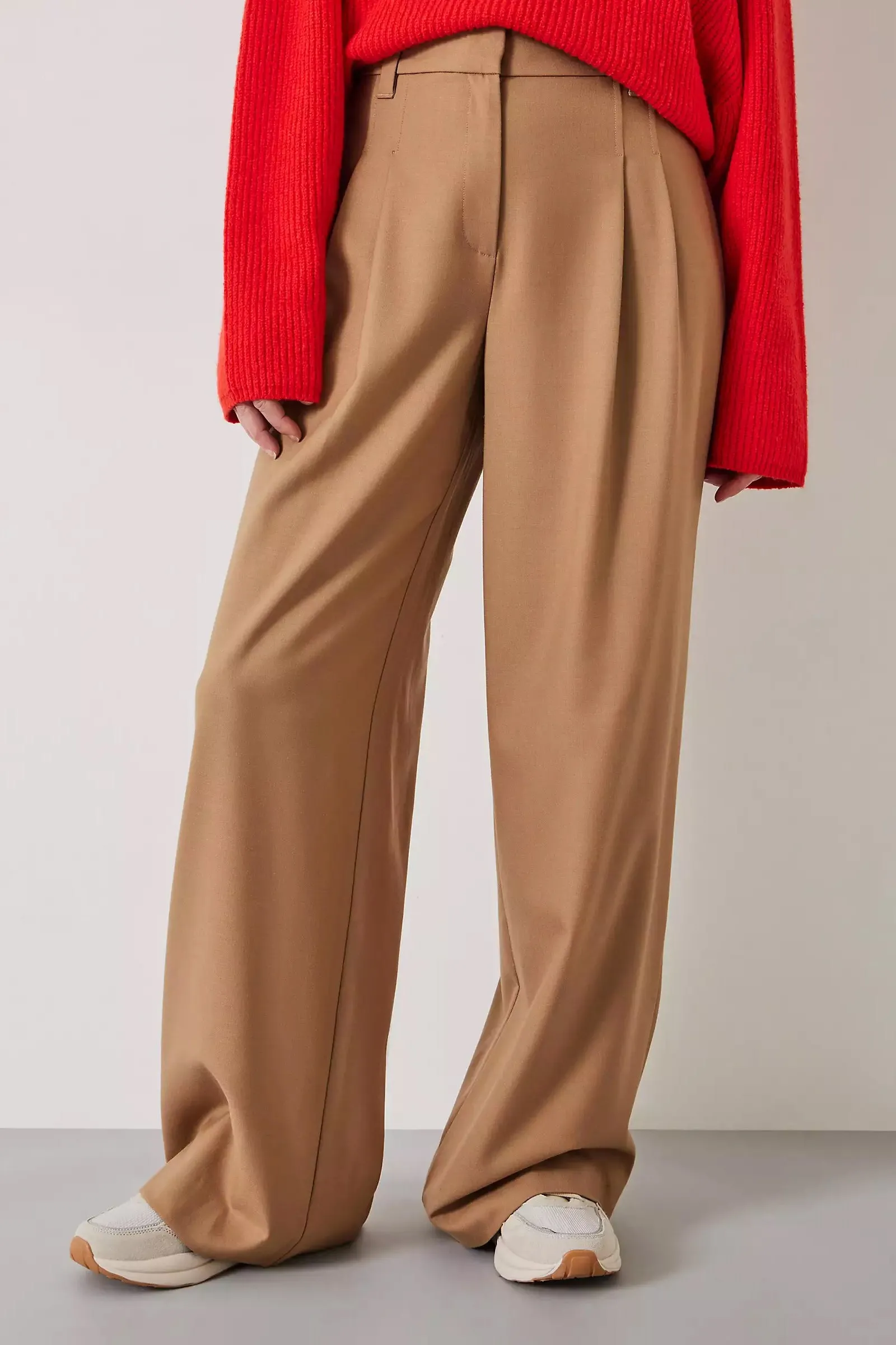 Aoife Wool Blend High Waist Trousers, Camel Brown