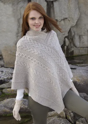 Aran Crafts Wool Poncho | Oatmeal