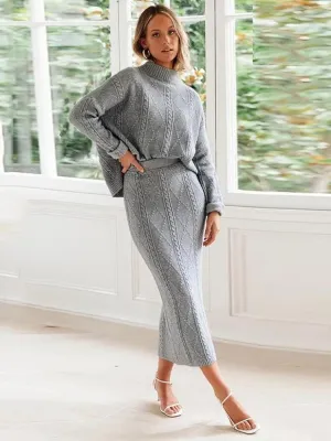 Ashoreshop Gray Two Piece Set Turtleneck Pullovers And Long Skirt