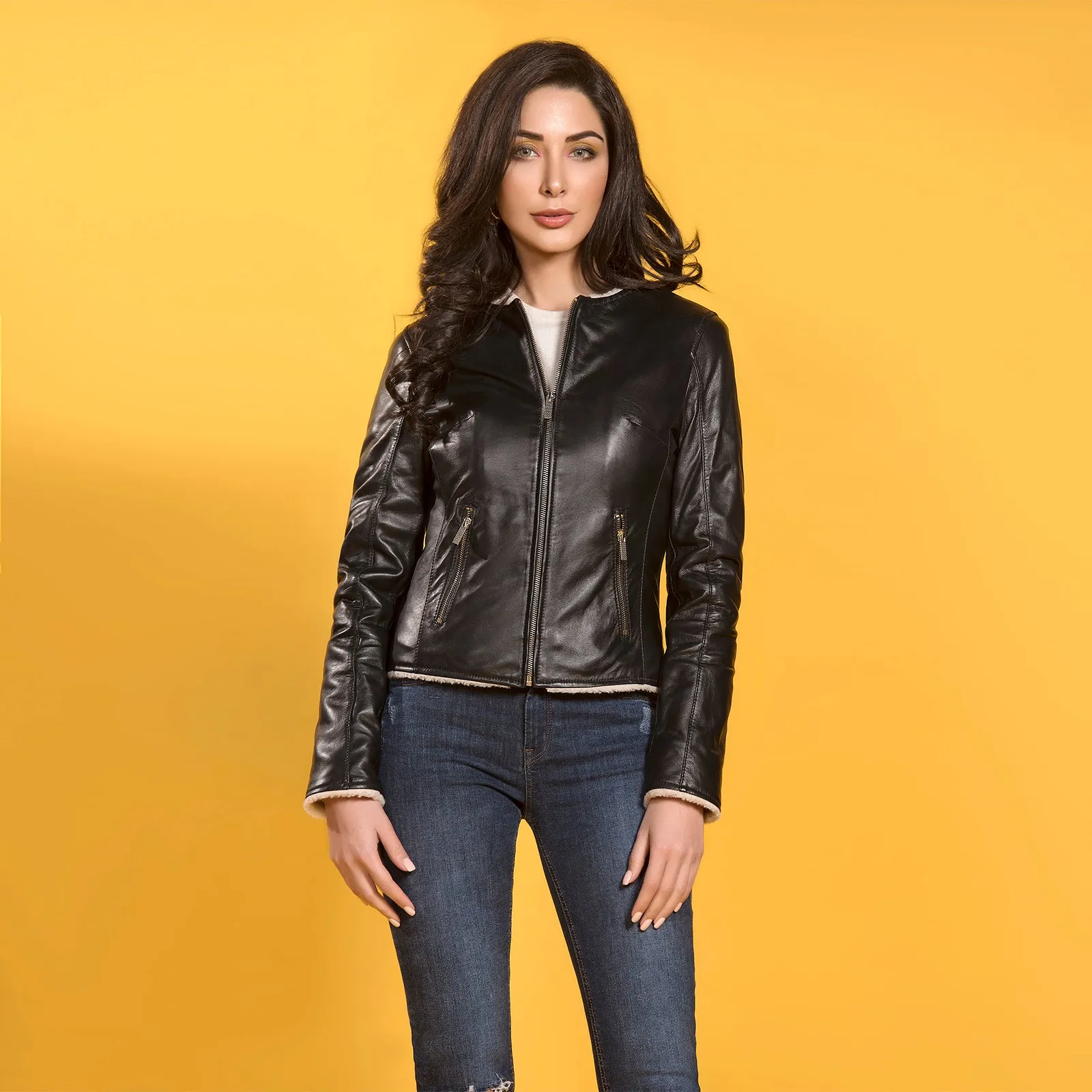 Aviator Shearling Leather Jacket - Black | Kaptan