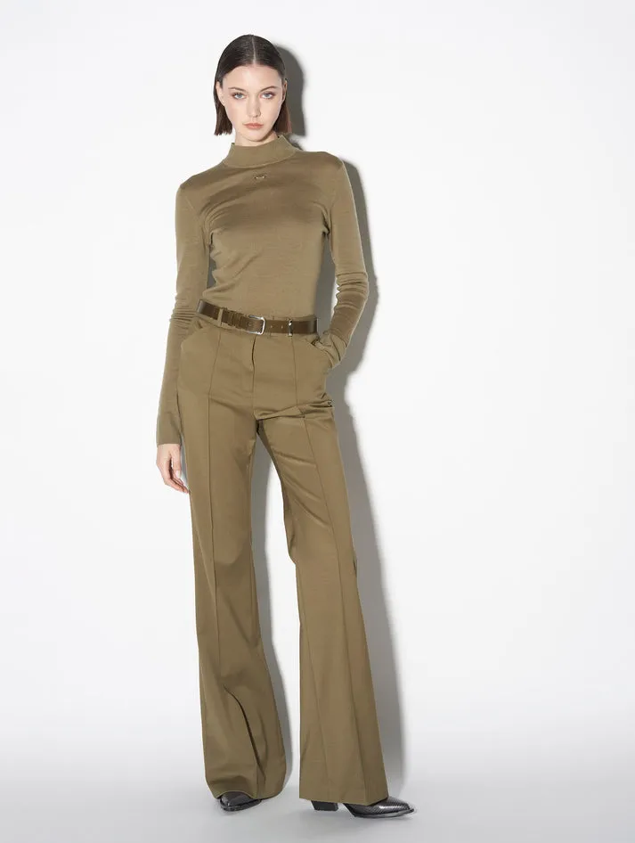 BARBARA BUI KHAKI STRETCH WOOL FLARED TROUSERS