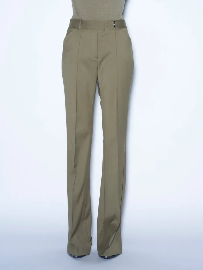 BARBARA BUI KHAKI STRETCH WOOL FLARED TROUSERS