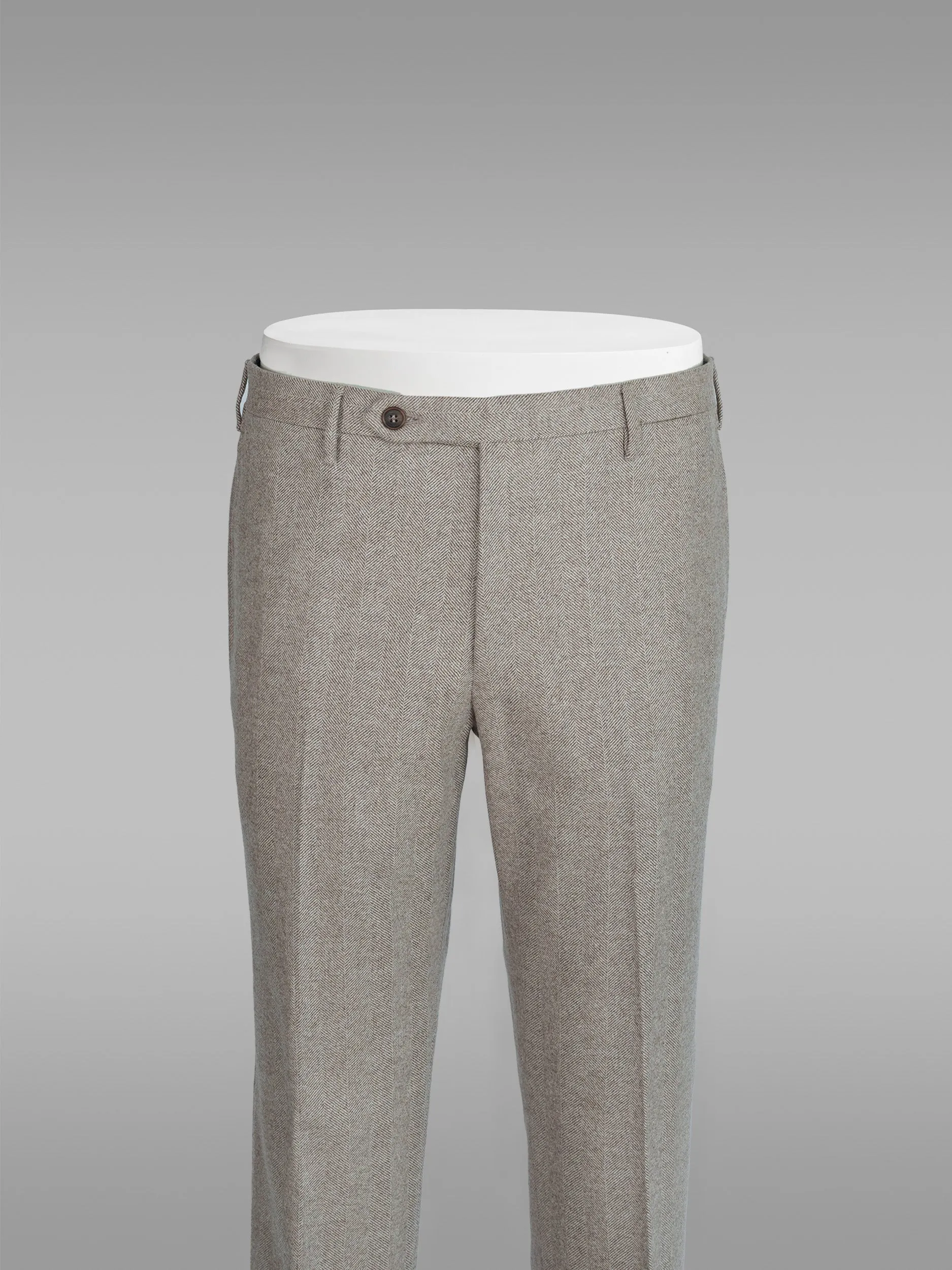 Beige herringbone flannel trousers