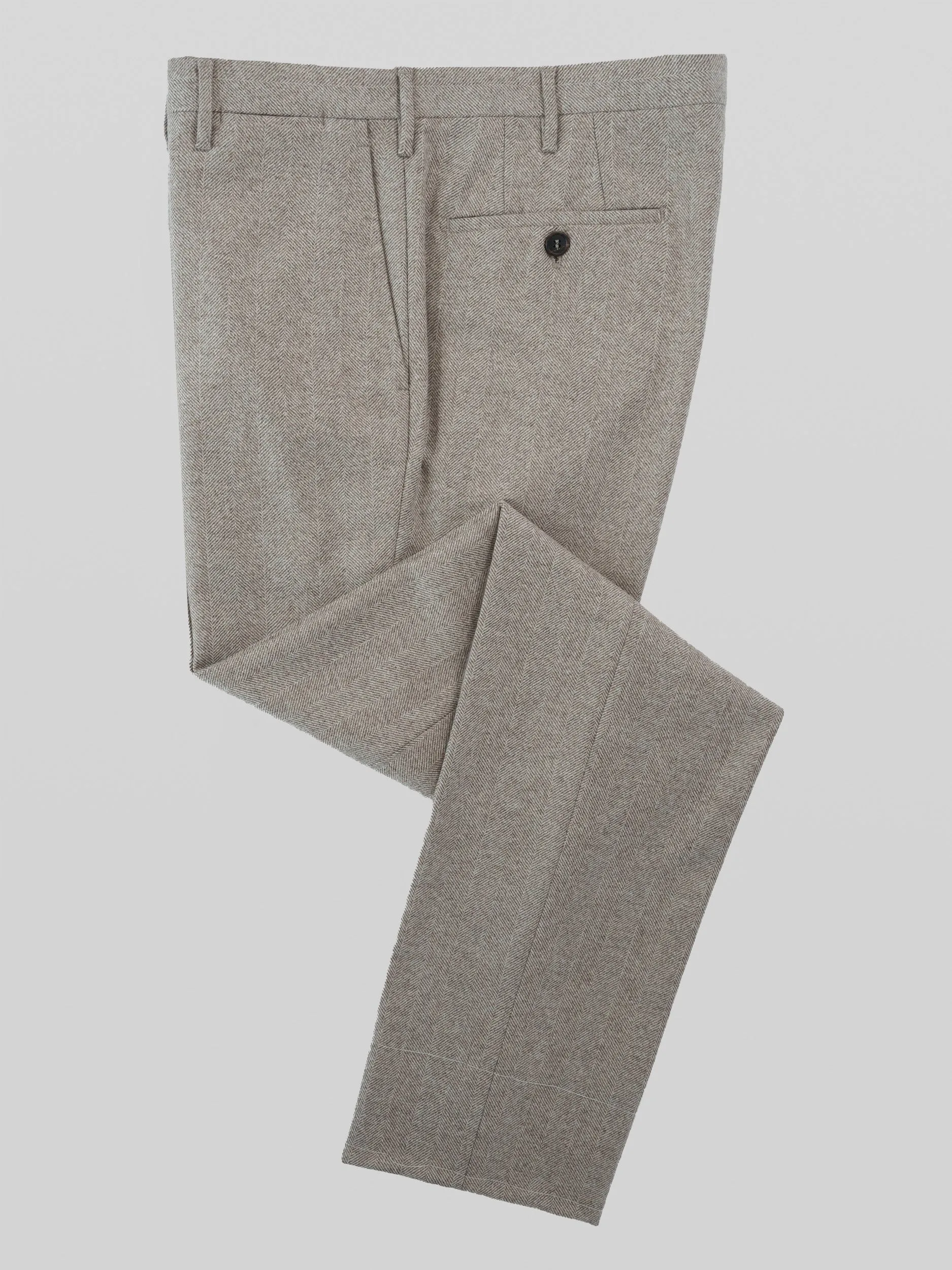 Beige herringbone flannel trousers