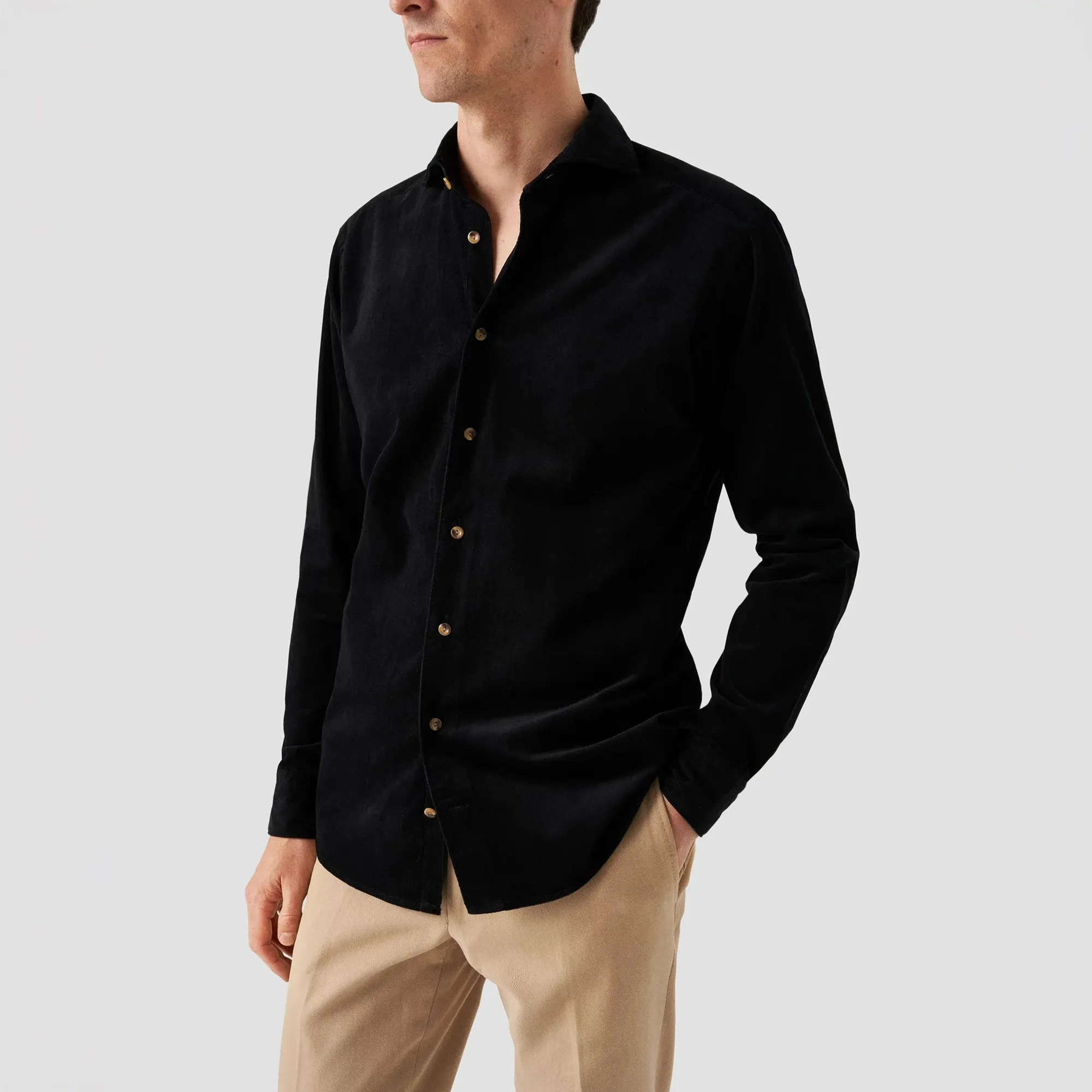 Black Fine Wale Corduroy Slim Fit Casual Shirt - ETON