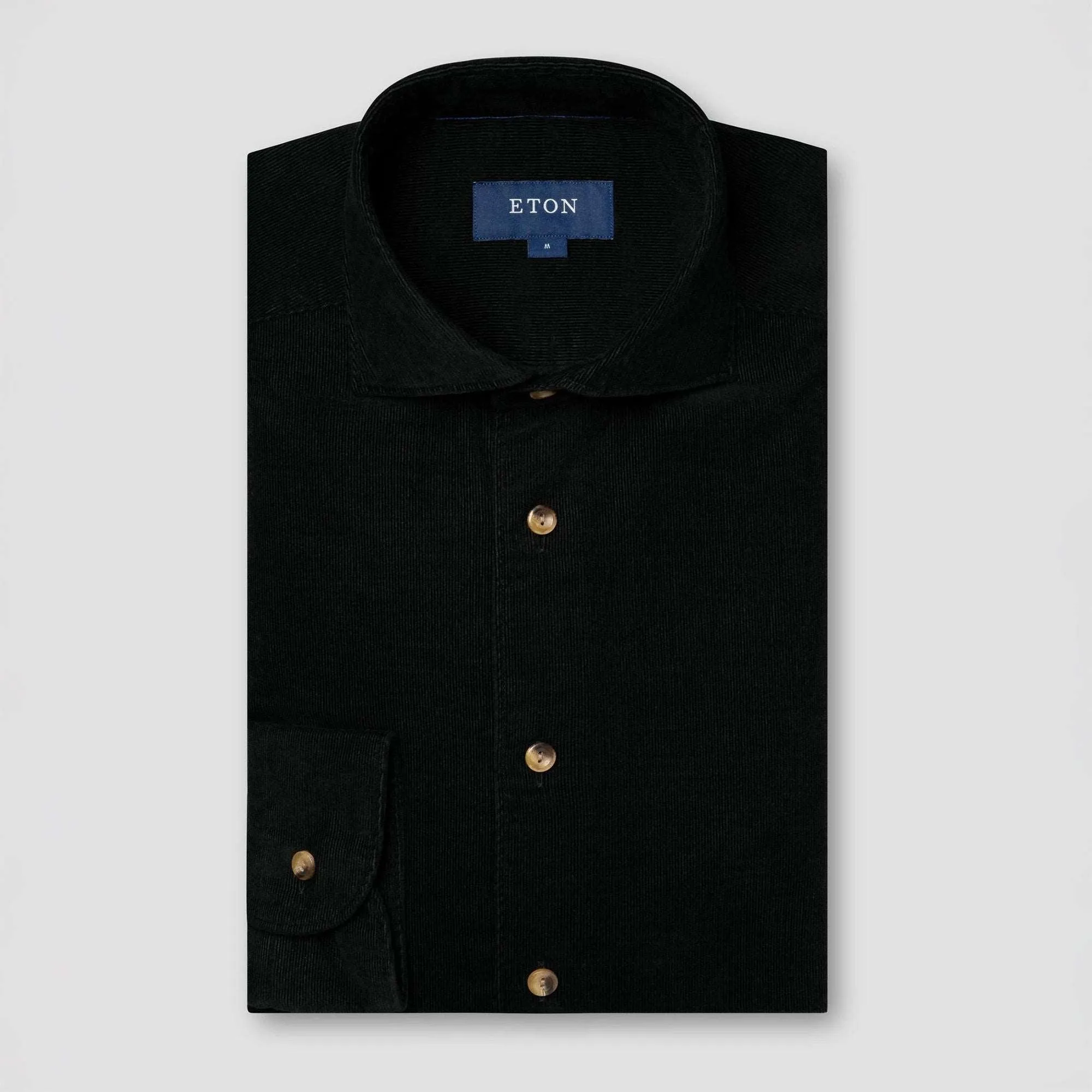 Black Fine Wale Corduroy Slim Fit Casual Shirt - ETON