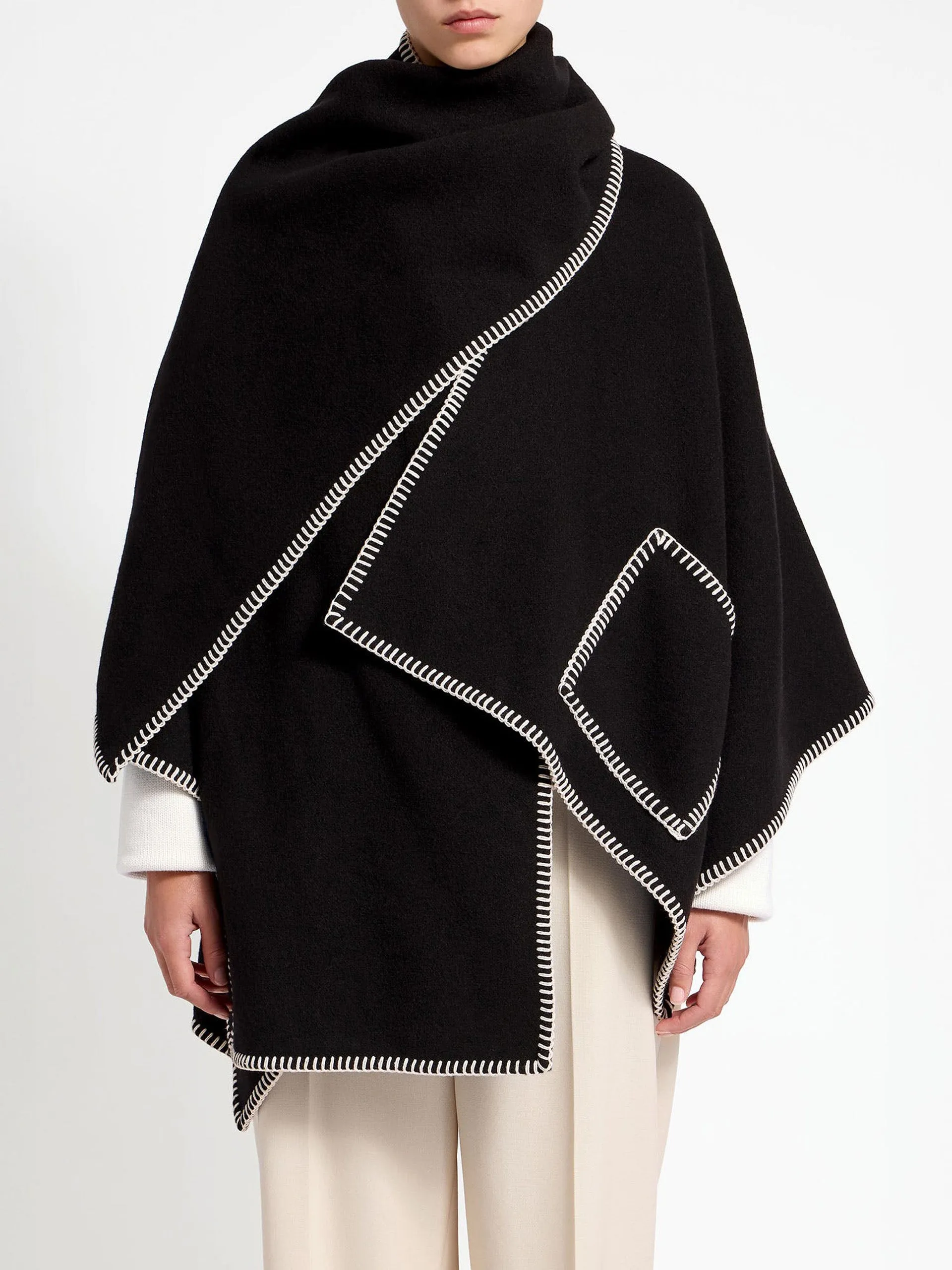 Black Iona woven pure wool cape