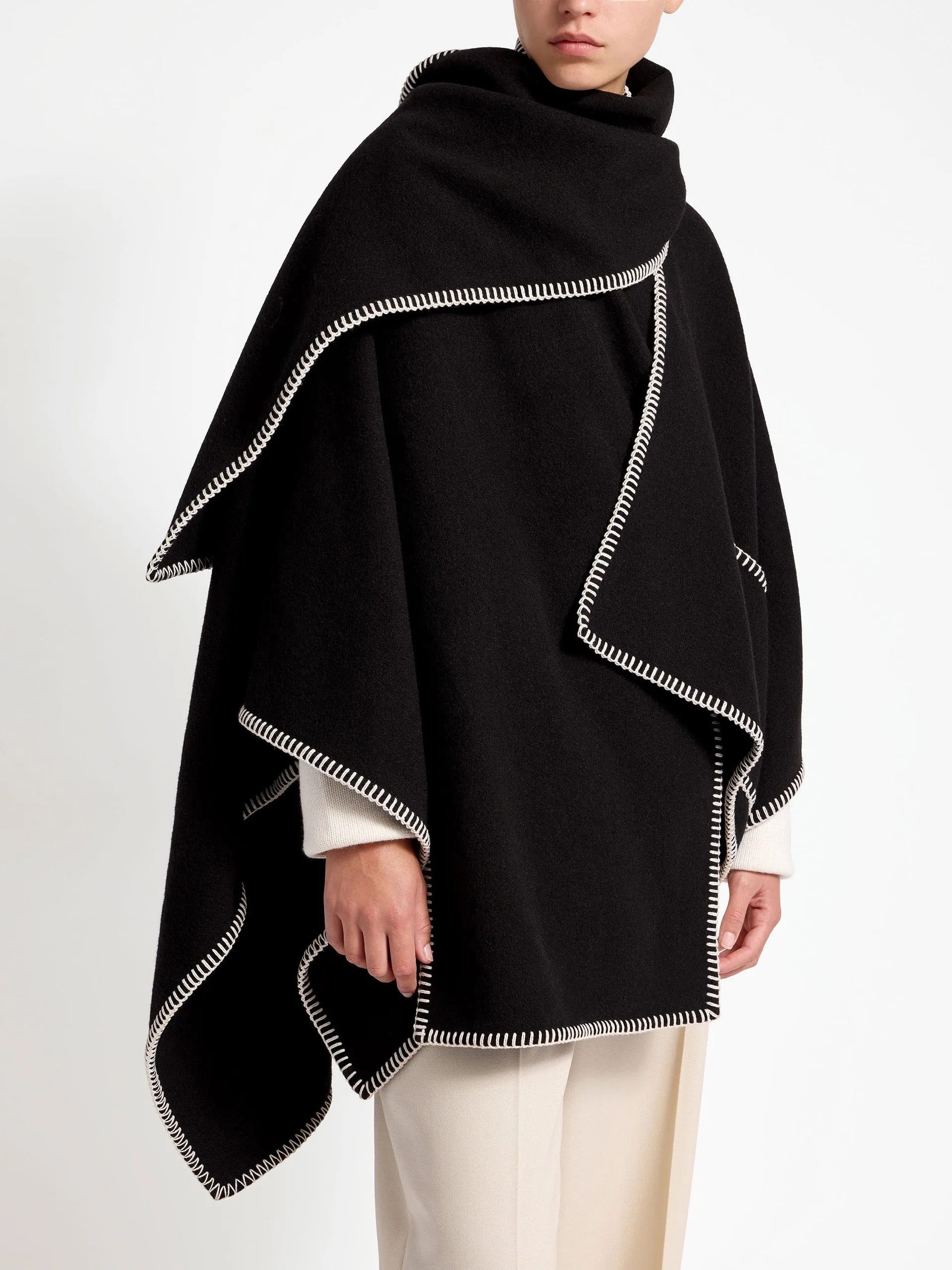 Black Iona woven pure wool cape