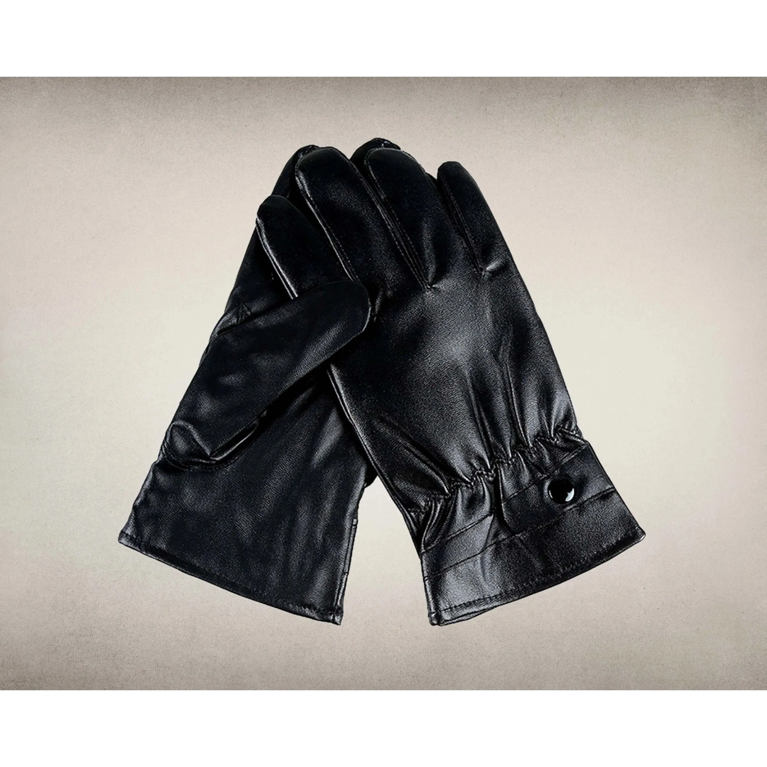 Black Leather Fleece Lined Unisex Winter Gloves