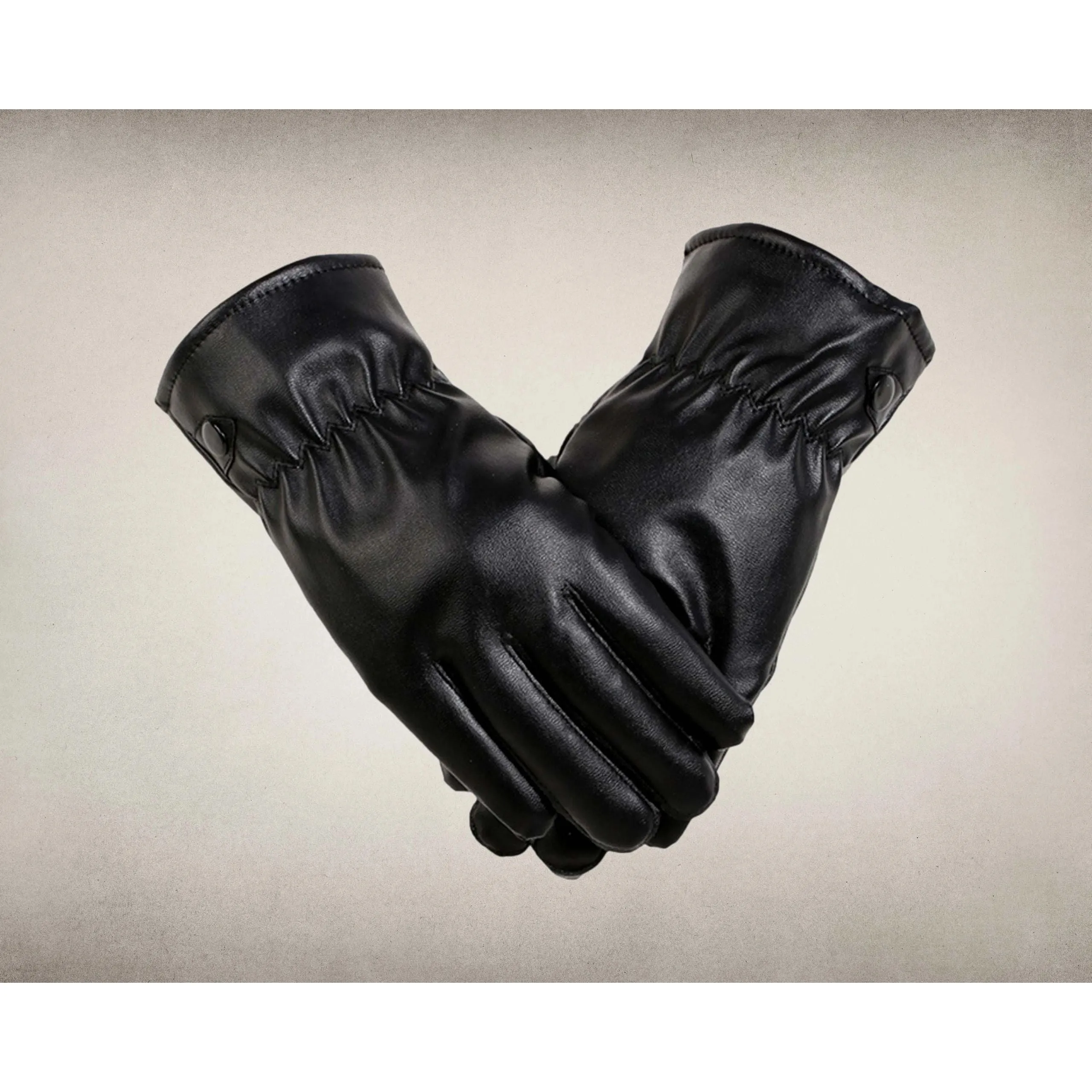 Black Leather Fleece Lined Unisex Winter Gloves