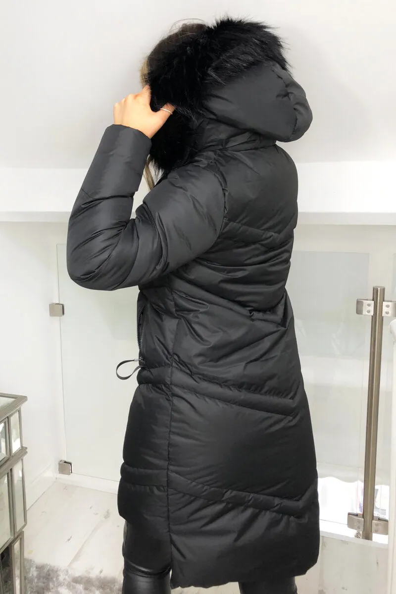 Black Padded Long-line Puffer Coat