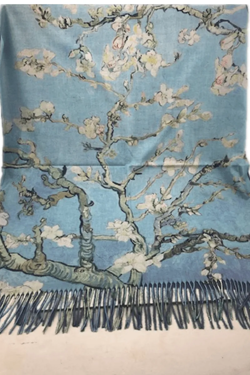 Cashmere Scarf 20% Cotton Reversible Cherry Blossom