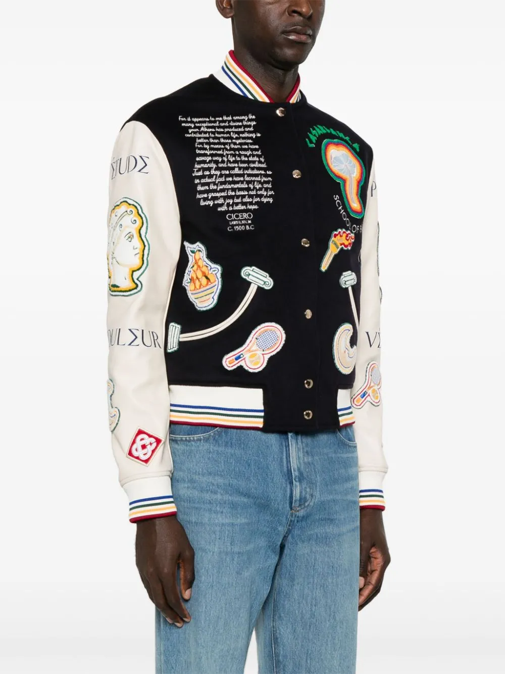 chenille-patchwork bomber jacket