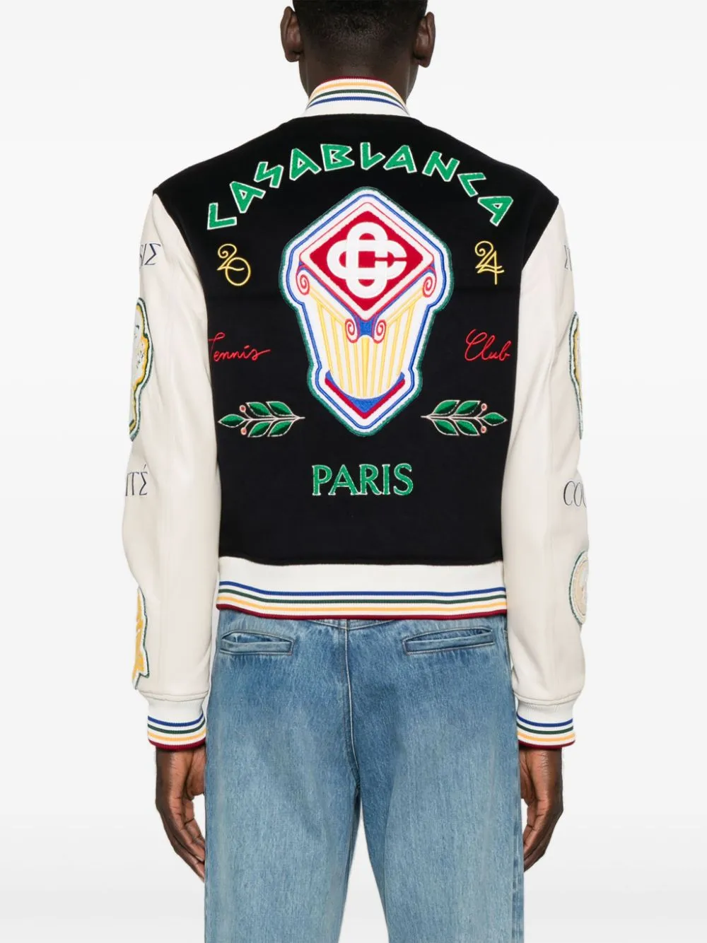 chenille-patchwork bomber jacket