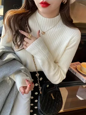 Chic Comfort, Elegant Fleece-Lined Mock Turtleneck Sweater for Women - Cozy & Warm Knit Pullover, Perfect for Fall/Winter