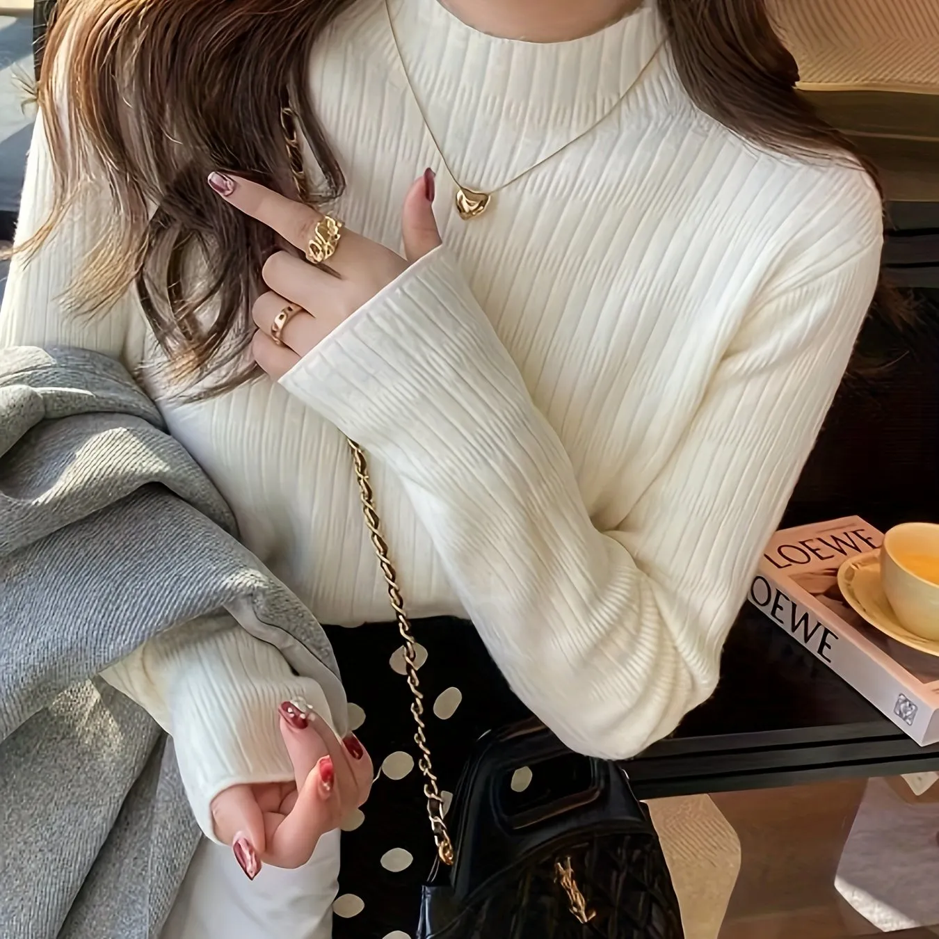 Chic Comfort, Elegant Fleece-Lined Mock Turtleneck Sweater for Women - Cozy & Warm Knit Pullover, Perfect for Fall/Winter