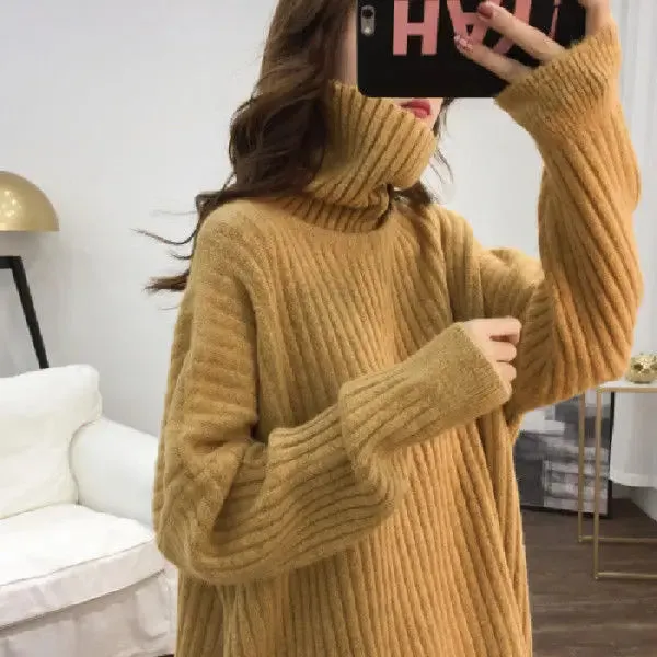 christmas outfit Joskaa Autumn Winter New Solid Color Fashion Long Sleeve Sweater Women High Street Casual Loose Thicken Pullovers Elegant Warm Tops