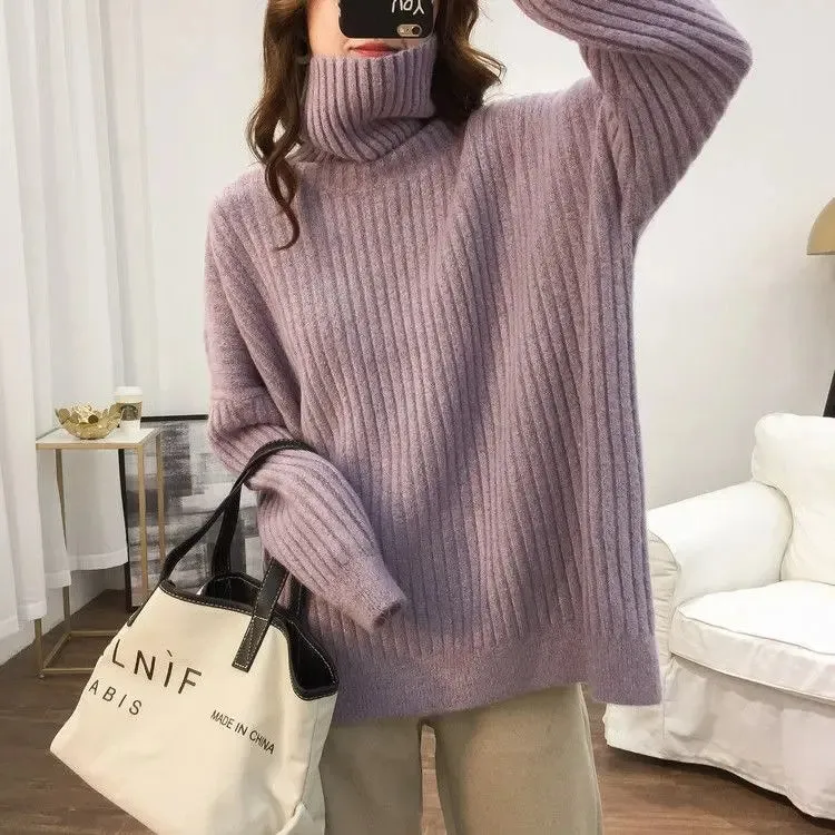 christmas outfit Joskaa Autumn Winter New Solid Color Fashion Long Sleeve Sweater Women High Street Casual Loose Thicken Pullovers Elegant Warm Tops