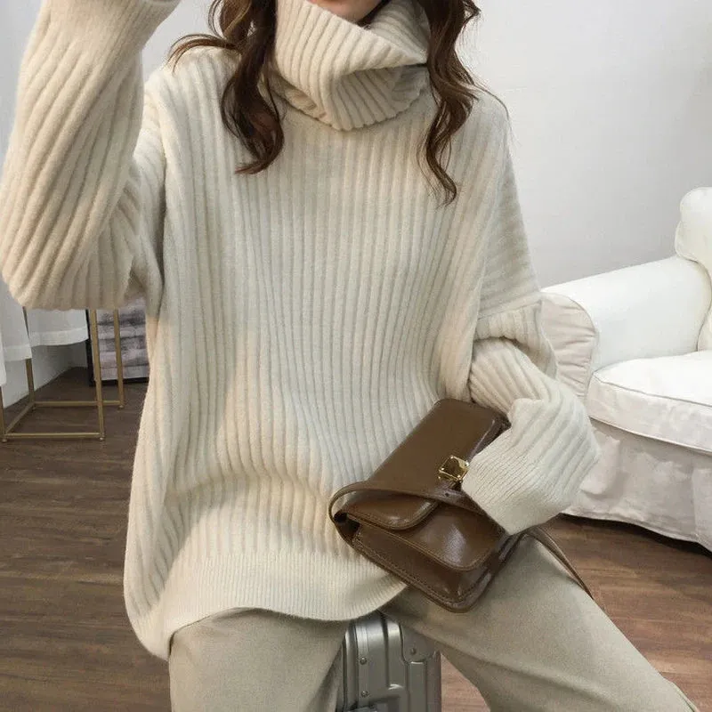 christmas outfit Joskaa Autumn Winter New Solid Color Fashion Long Sleeve Sweater Women High Street Casual Loose Thicken Pullovers Elegant Warm Tops