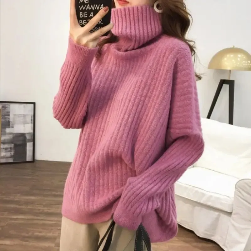 christmas outfit Joskaa Autumn Winter New Solid Color Fashion Long Sleeve Sweater Women High Street Casual Loose Thicken Pullovers Elegant Warm Tops