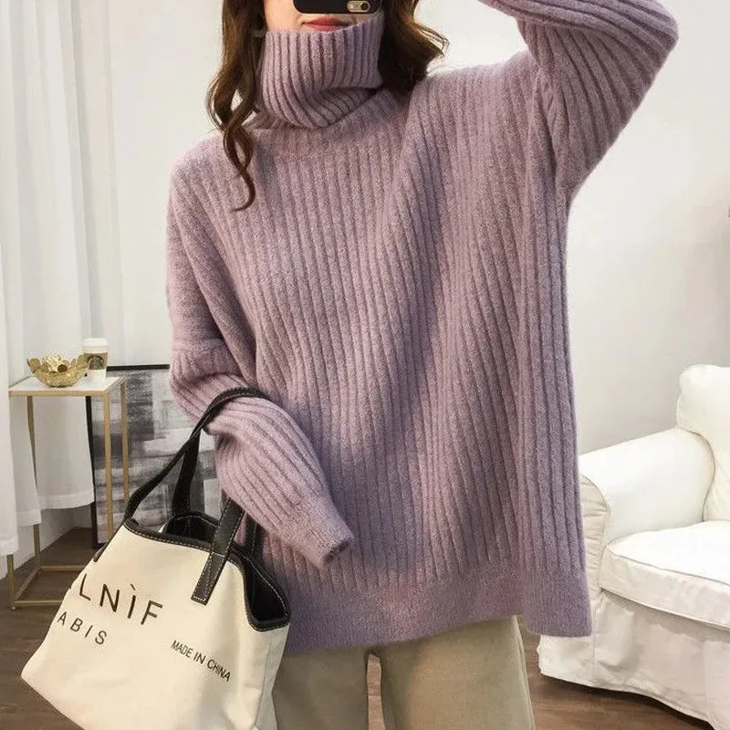 christmas outfit Joskaa Autumn Winter New Solid Color Fashion Long Sleeve Sweater Women High Street Casual Loose Thicken Pullovers Elegant Warm Tops