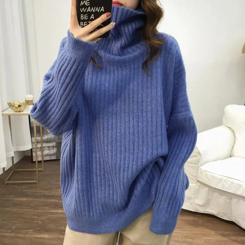 christmas outfit Joskaa Autumn Winter New Solid Color Fashion Long Sleeve Sweater Women High Street Casual Loose Thicken Pullovers Elegant Warm Tops