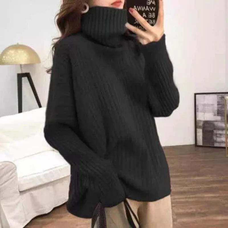 christmas outfit Joskaa Autumn Winter New Solid Color Fashion Long Sleeve Sweater Women High Street Casual Loose Thicken Pullovers Elegant Warm Tops