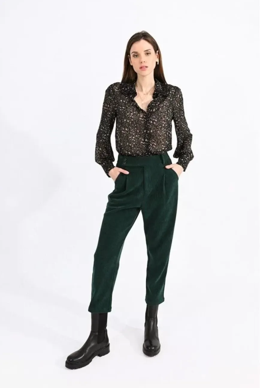 Corduroy Pleated Crop Pants