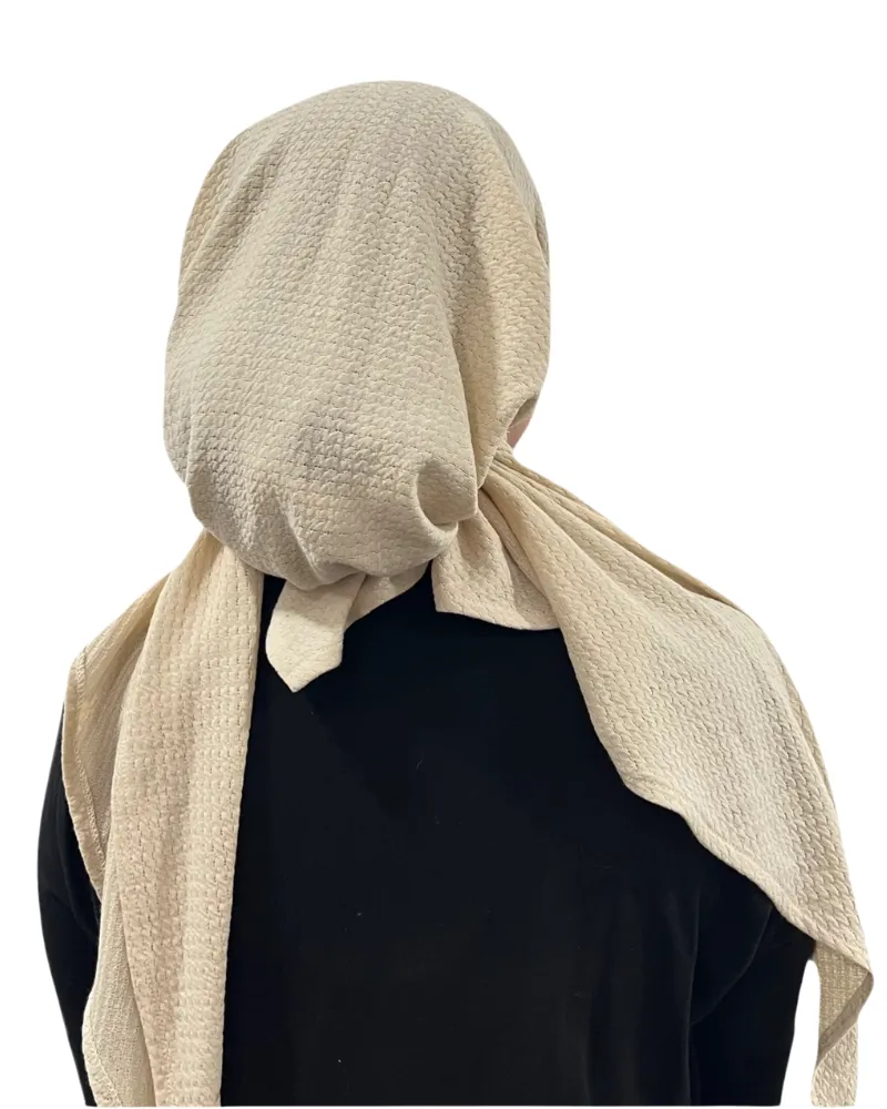 Cream Beige Eyelet Knit Pre-Tied Bandanna with Full Grip