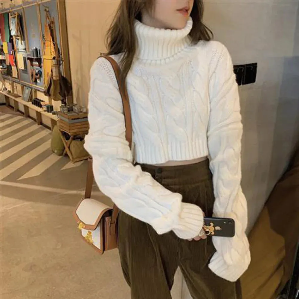 DERMEARNE 2022 Autumn Winter Women Turtleneck Sweater Loose  Elegant Warm Knitted Pullovers Fashion Solid Tops Knitwear Jumper