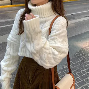 DERMEARNE 2022 Autumn Winter Women Turtleneck Sweater Loose  Elegant Warm Knitted Pullovers Fashion Solid Tops Knitwear Jumper