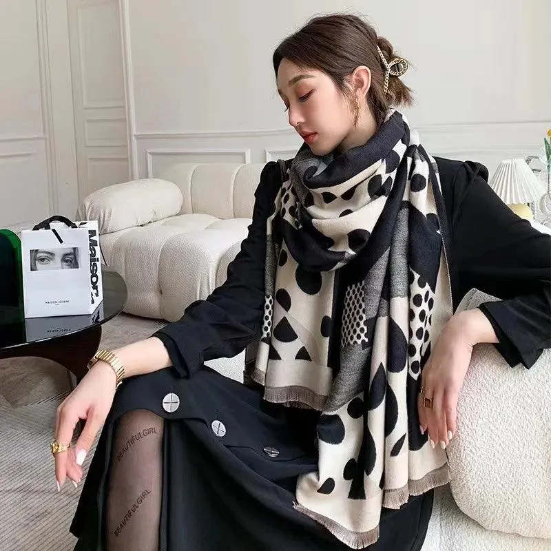 Elegant Korean Double-Sided Cashmere & Acrylic Winter Scarf for Women