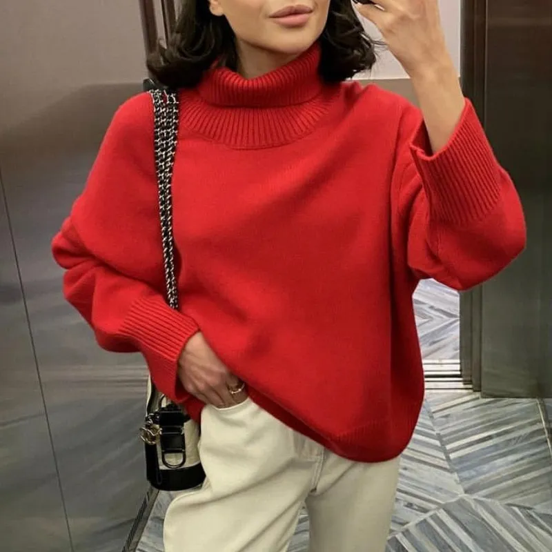 Fashionkova Cashmere Elegant Turtle Neck Women Sweater Soft Knitted Basic Pullovers O Neck Loose Warm Female Knitwear Jumper