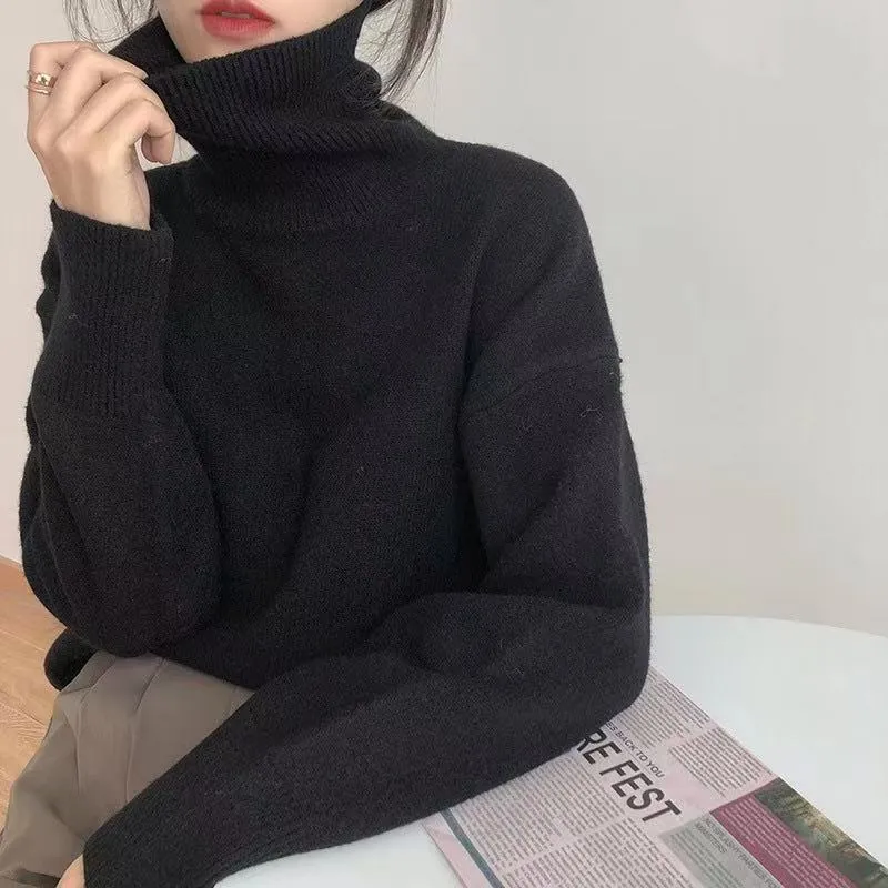 Fashionkova Cashmere Elegant Turtle Neck Women Sweater Soft Knitted Basic Pullovers O Neck Loose Warm Female Knitwear Jumper