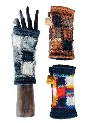 Fingerless Gloves Colorblock Handstitched