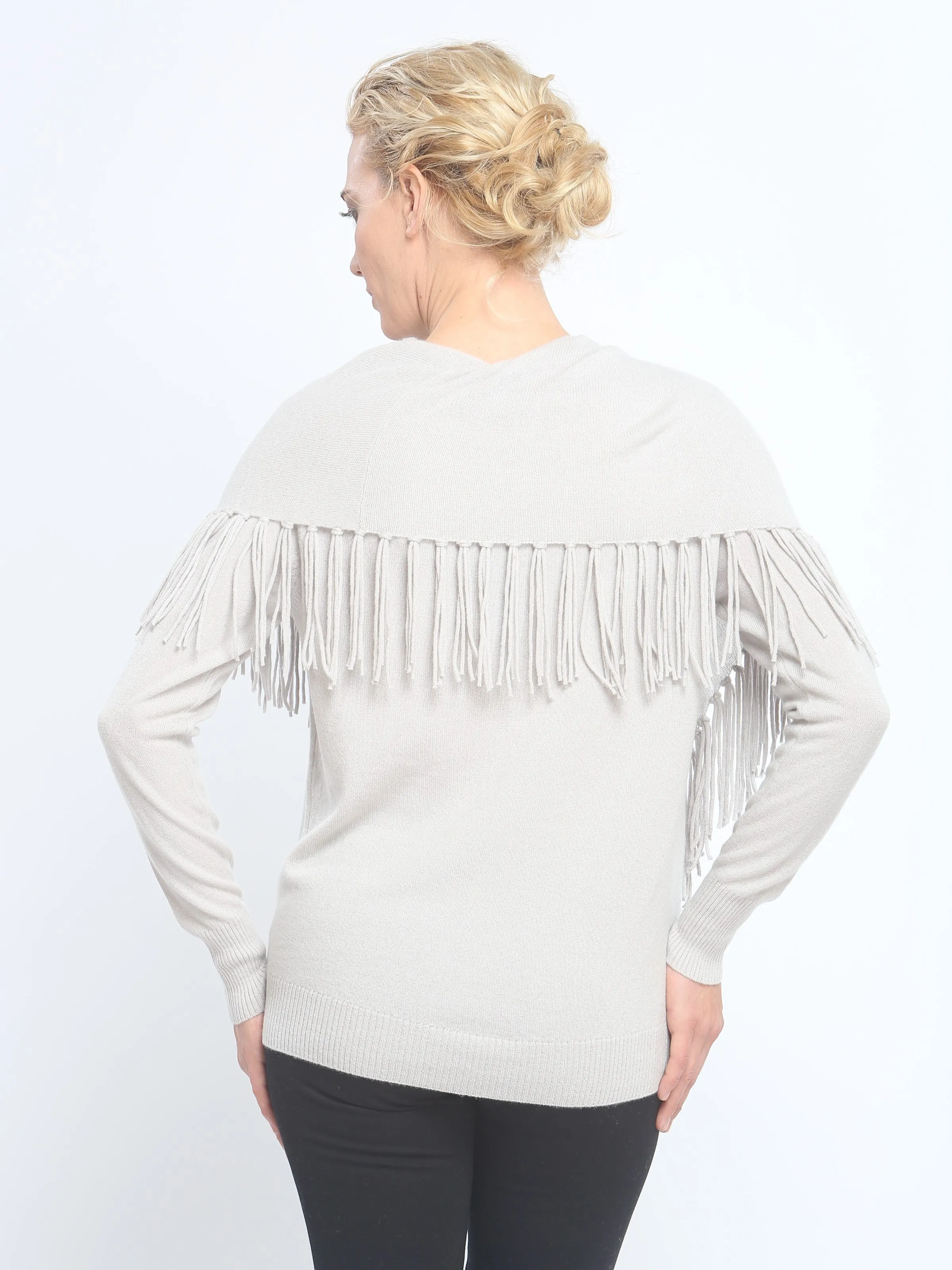 Fringed Cowl Neck Pullover