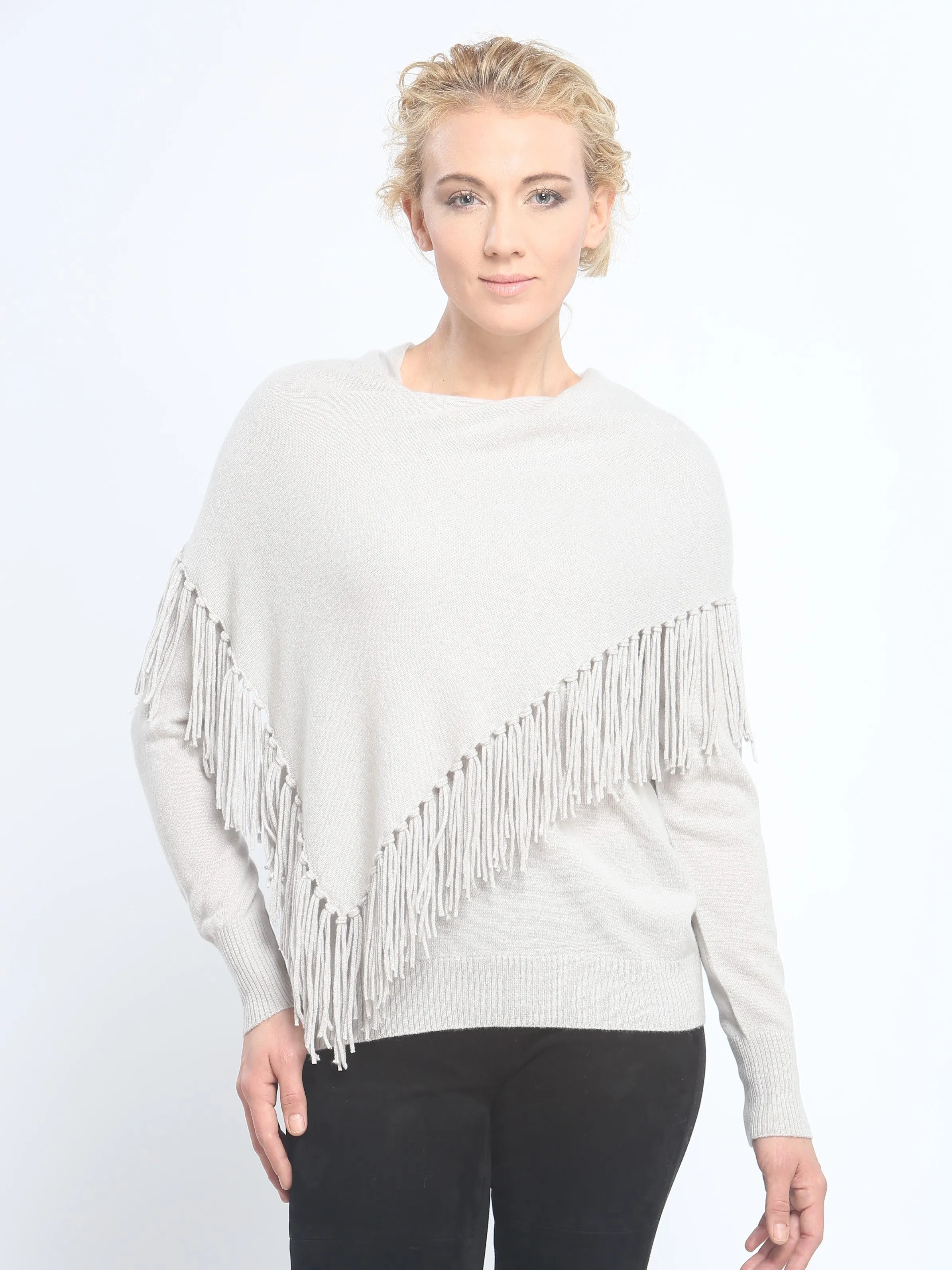 Fringed Cowl Neck Pullover