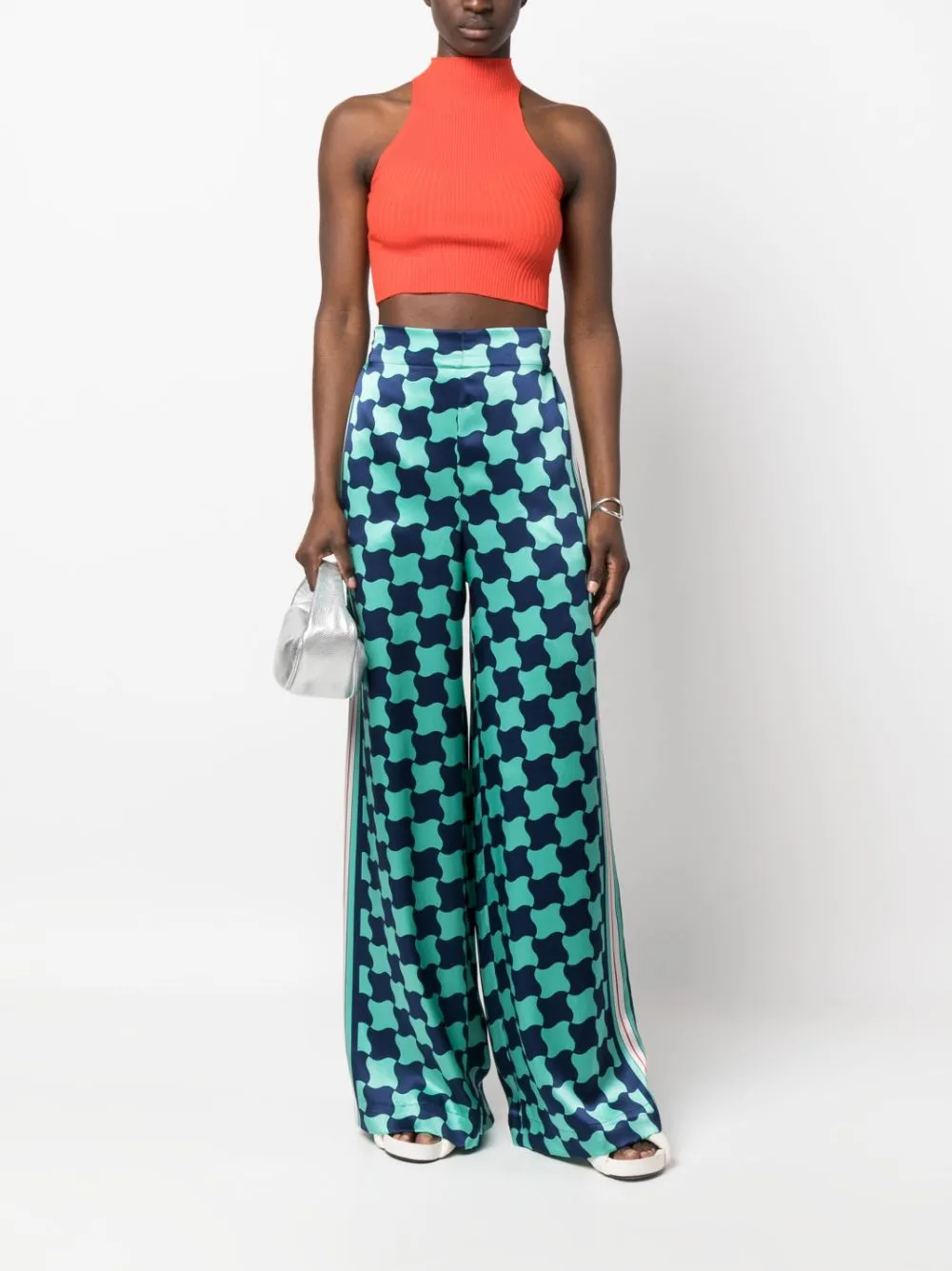 graphic-print silk trousers