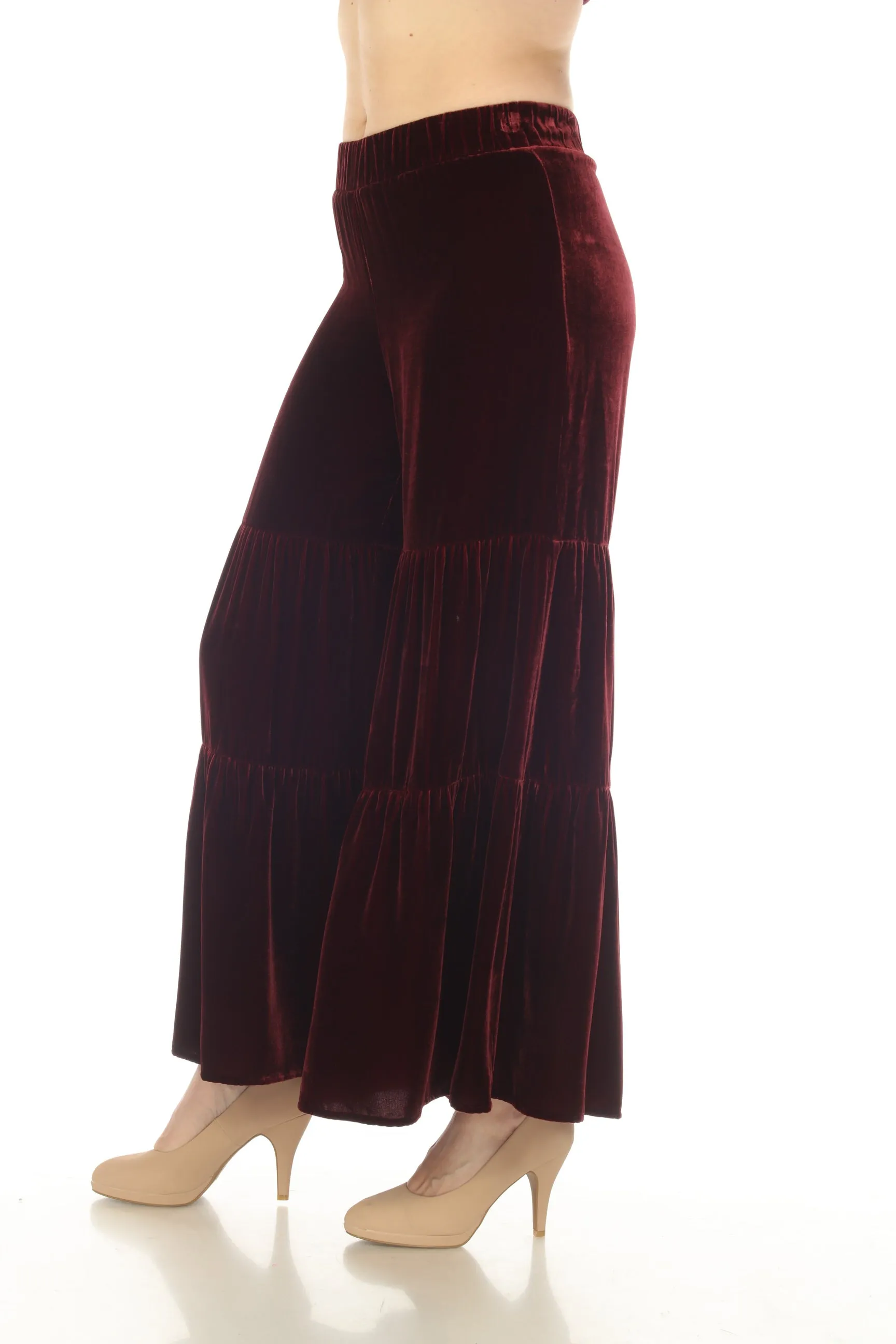 Johnny Was Velvet Tiered Wide Leg Pants Boho Chic R69822