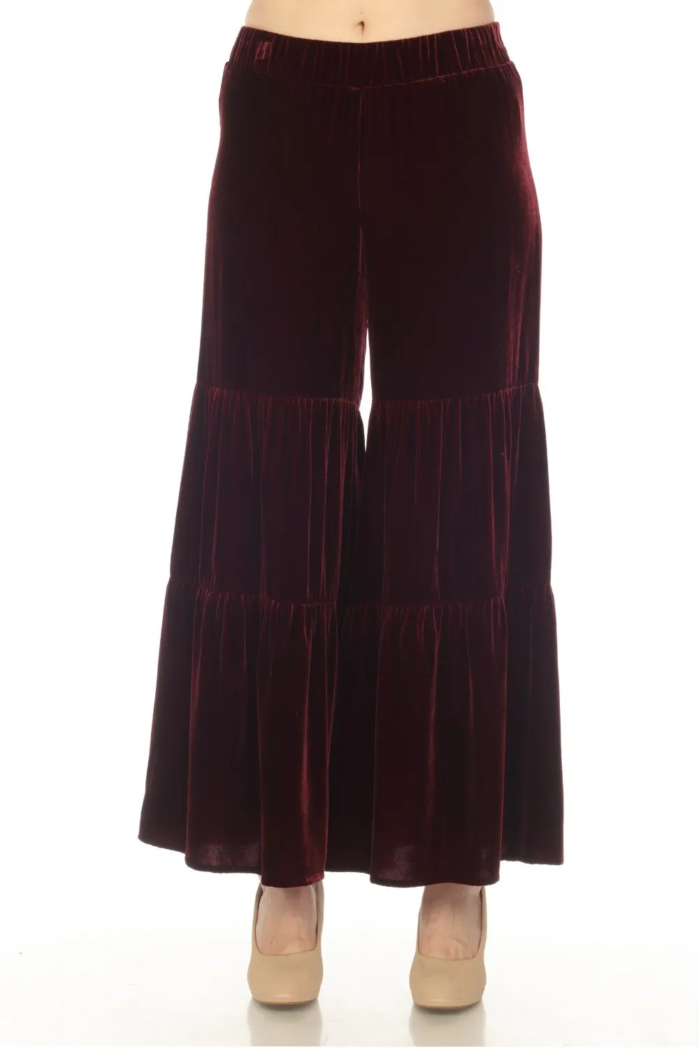 Johnny Was Velvet Tiered Wide Leg Pants Boho Chic R69822