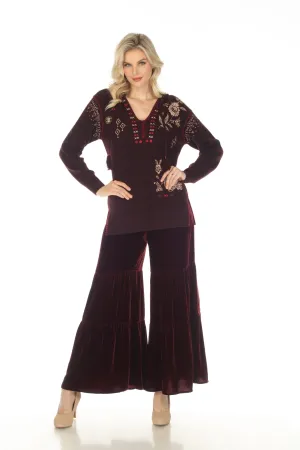 Johnny Was Velvet Tiered Wide Leg Pants Boho Chic R69822