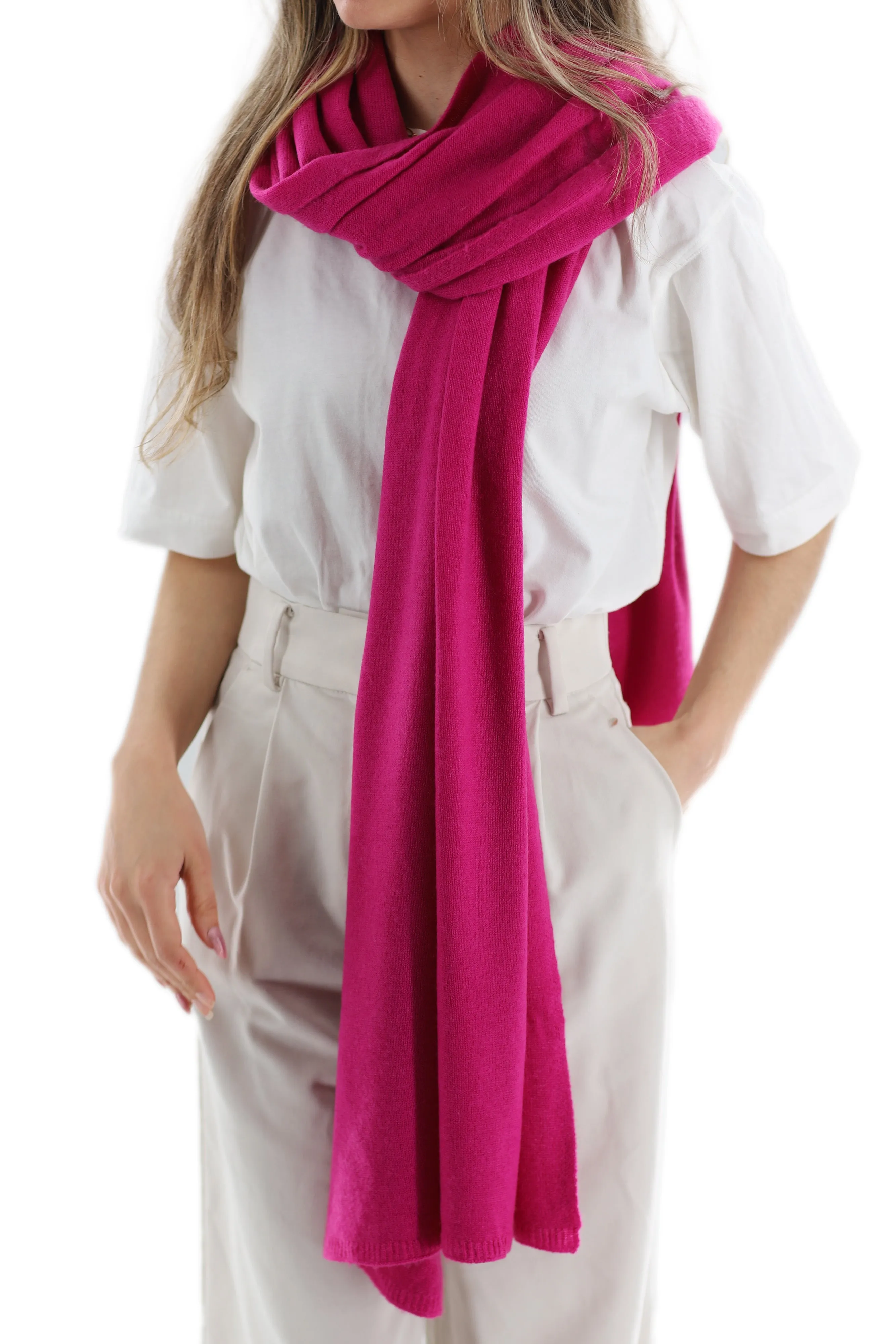 La Fiorentina SUPER SOFT Cashmere Blend Knit Shawl - Magenta