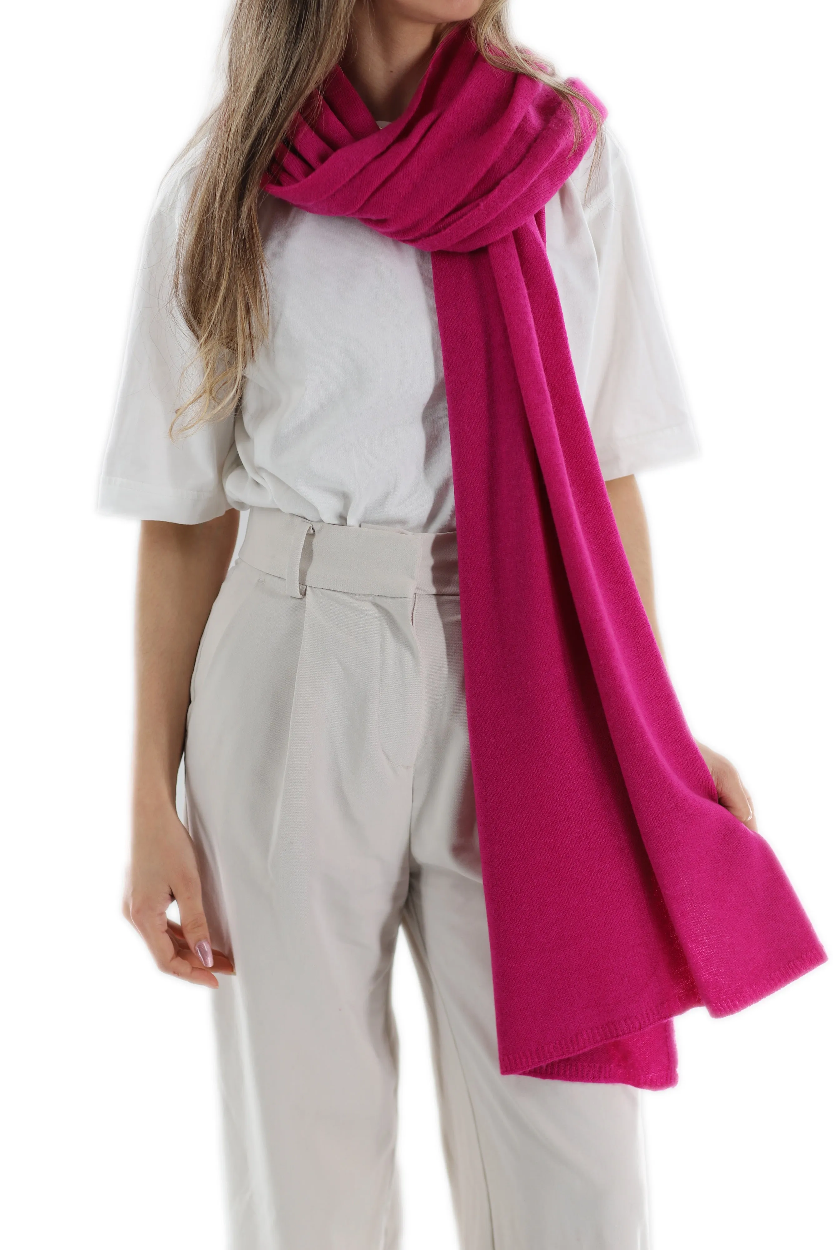 La Fiorentina SUPER SOFT Cashmere Blend Knit Shawl - Magenta