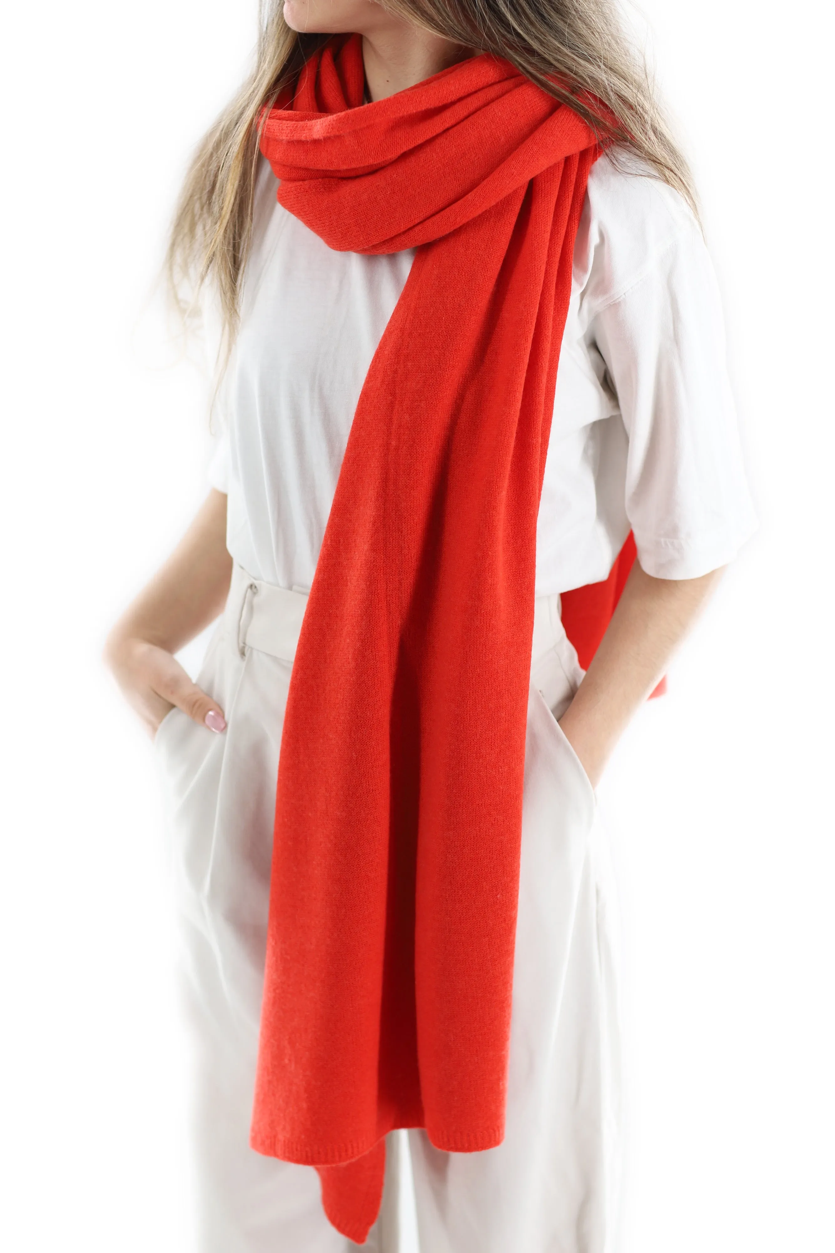 La Fiorentina SUPER SOFT Cashmere Blend Knit Shawl - Orange